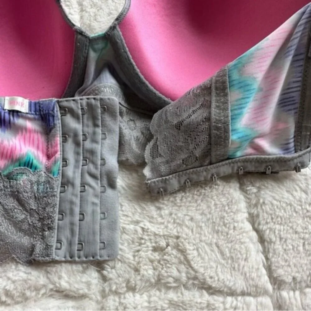 Victoria's Secret PINK | Gray & Rainbow Chevron Strapless Bustier | Size 34D